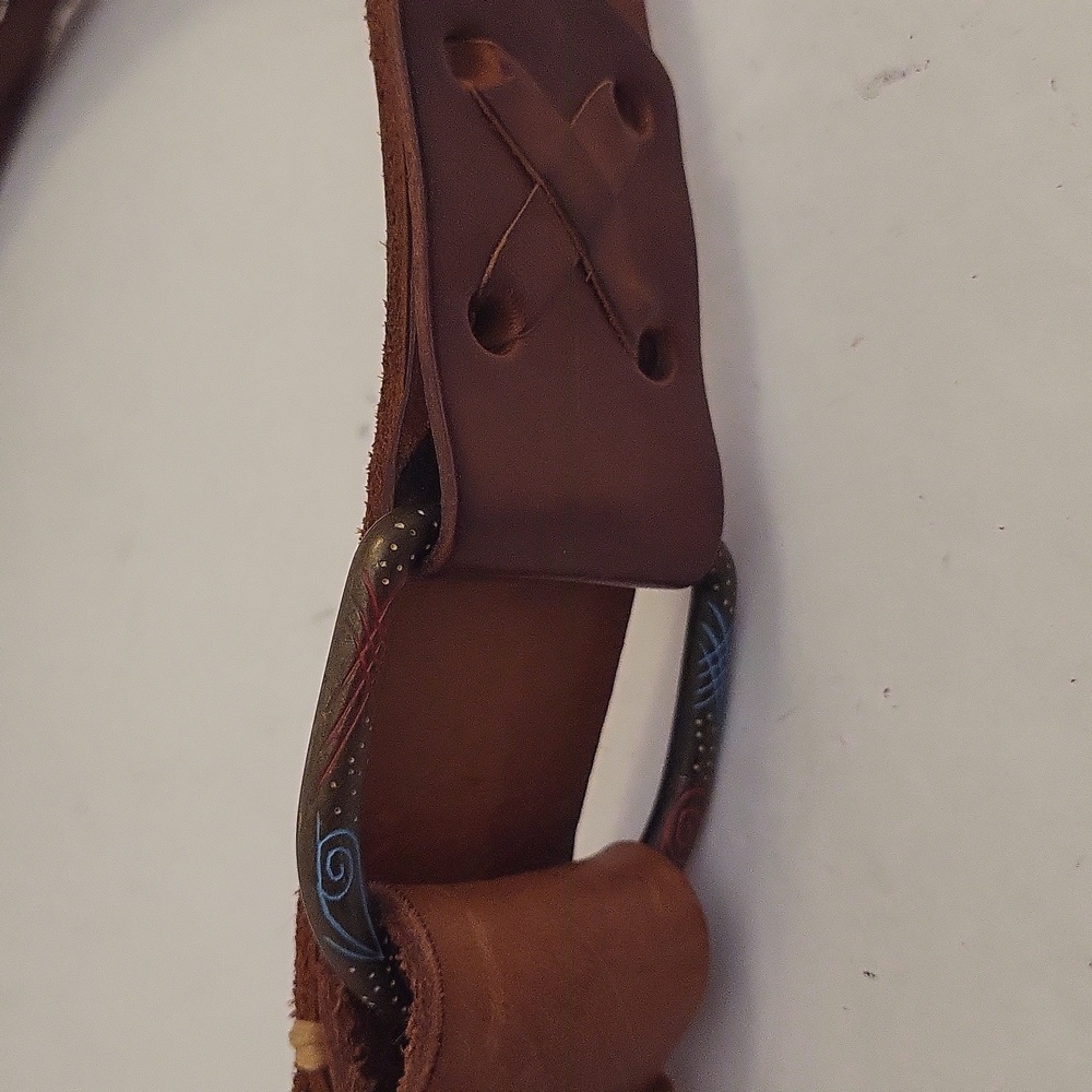 Vintage Genuine Leather Braided Belt with Handpainted Buckle